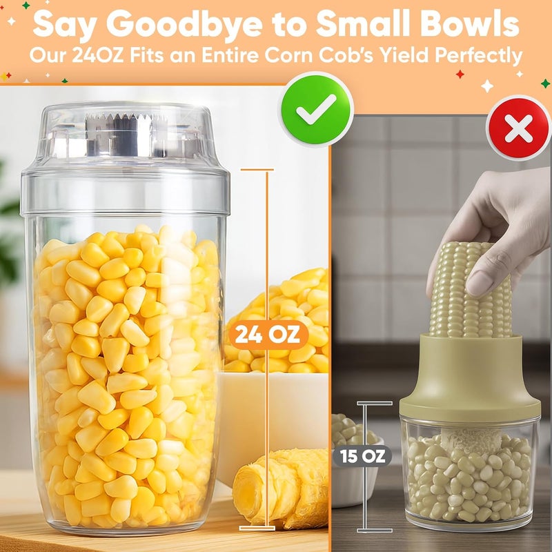 YYP Corn Cob Stripper, Corn Peeler for Corn on the Cob, with Bowl Fast No-Mess Kernel Cutter Tool for Effortless Prep with Serrated Blade for Home & Kitchen - Image 4